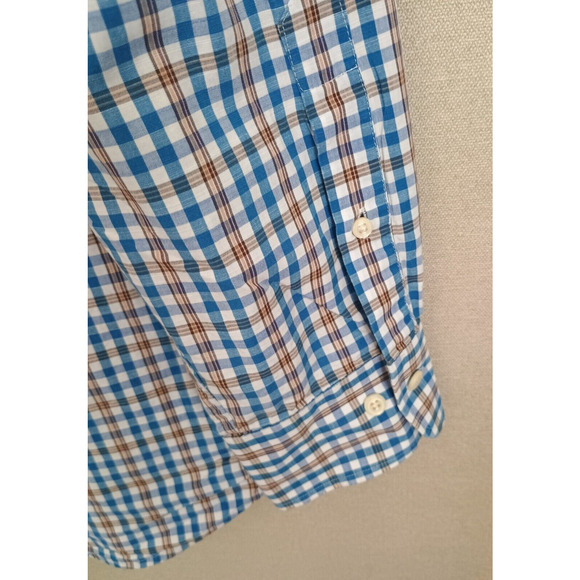 Peter Millar Shirt Men XL Blue Brown White Check Preppy Career Classic Button Up - Picture 8 of 9